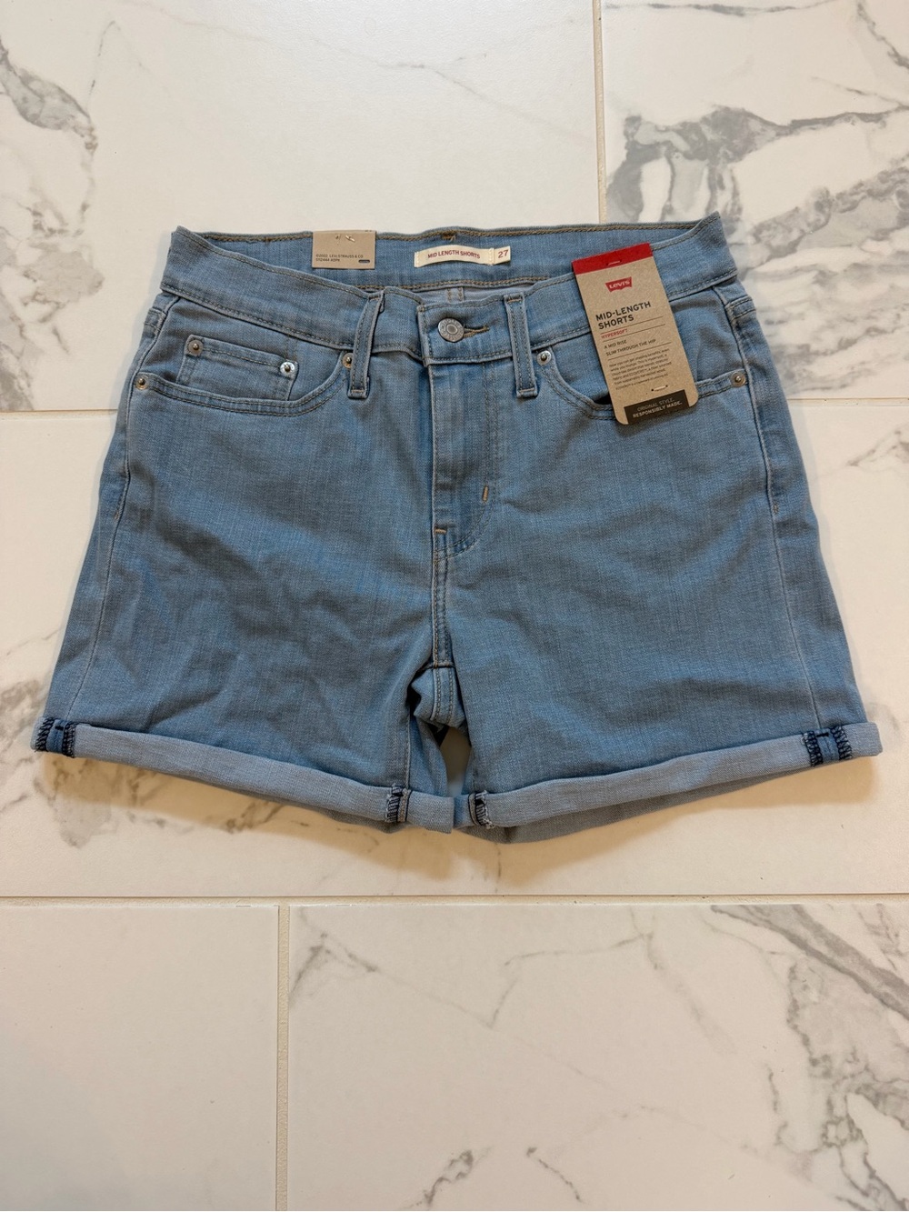 Levi's Light Blue Midi Denim Shorts